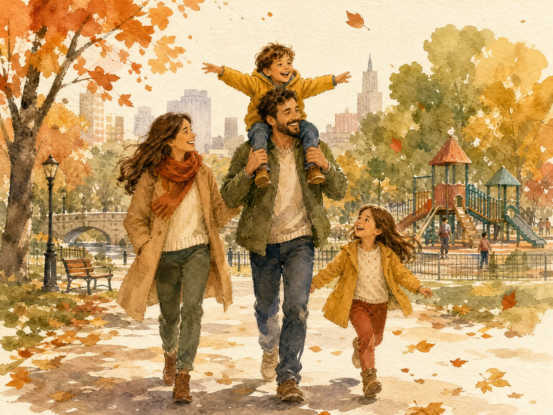 Familia explorando la ciudad juntos